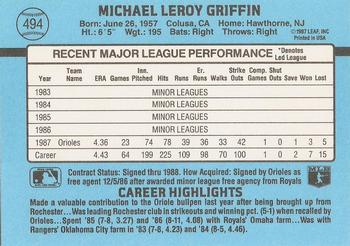 1988 Donruss #494 Mike Griffin Back