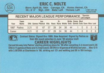 1988 Donruss #534 Eric Nolte Back