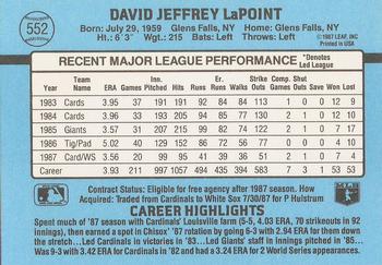 1988 Donruss #552 Dave LaPoint Back