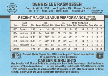 1988 Donruss #575 Dennis Rasmussen Back