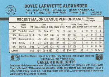 1988 Donruss #584 Doyle Alexander Back