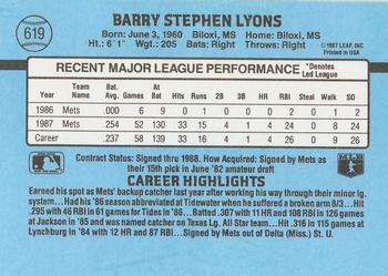 1988 Donruss #619 Barry Lyons Back