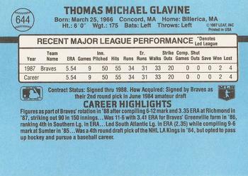1988 Donruss #644 Tom Glavine Back