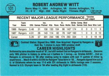 1988 Donruss #101 Bobby Witt Back