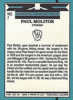 1988 Donruss #7 Paul Molitor Back