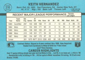 1988 Donruss #316 Keith Hernandez Back