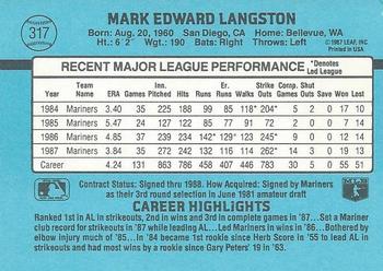 1988 Donruss #317 Mark Langston Back