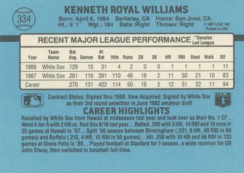 1988 Donruss #334 Ken Williams Back