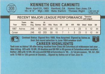 1988 Donruss #308 Ken Caminiti Back