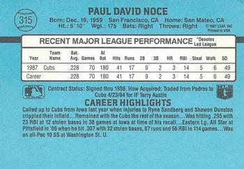 1988 Donruss #315 Paul Noce Back