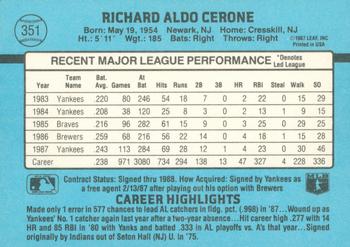 1988 Donruss #351 Rick Cerone Back