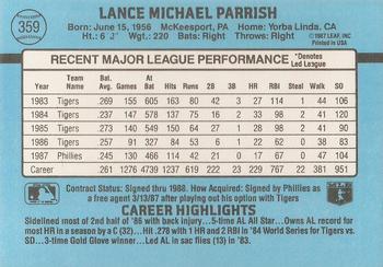 1988 Donruss #359 Lance Parrish Back
