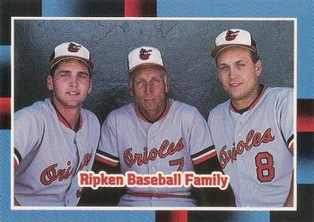 1988 Donruss #625 Ripken Baseball Family (Billy Ripken / Cal Ripken Sr. / Cal Ripken Jr.) Front