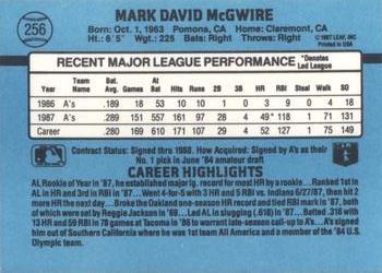 1988 Donruss #256 Mark McGwire Back