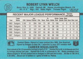 1988 Donruss #253 Bob Welch Back