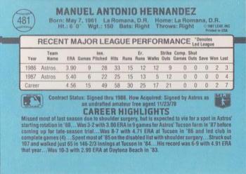 1988 Donruss #481 Manny Hernandez Back