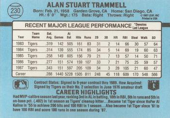1988 Donruss #230 Alan Trammell Back