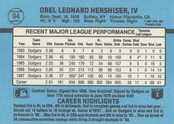 1988 Donruss #94 Orel Hershiser Back