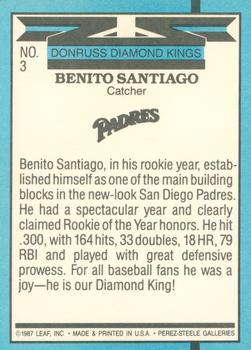 1988 Donruss #3 Benito Santiago Back