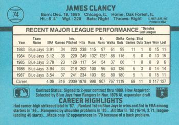 1988 Donruss #74 Jim Clancy Back