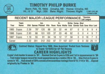 1988 Donruss #98 Tim Burke Back