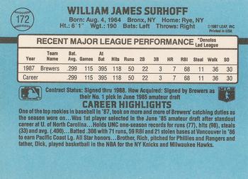 1988 Donruss #172 B.J. Surhoff Back