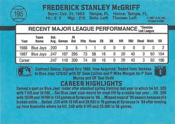 1988 Donruss #195 Fred McGriff Back