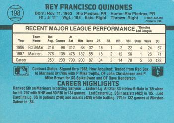 1988 Donruss #198 Rey Quinones Back