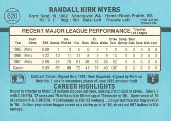 1988 Donruss #620 Randy Myers Back