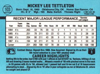 1988 Donruss #103 Mickey Tettleton Back
