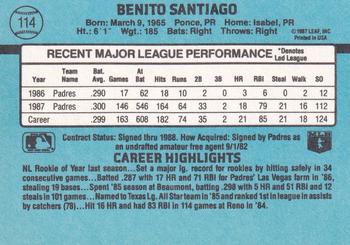 1988 Donruss #114 Benito Santiago Back