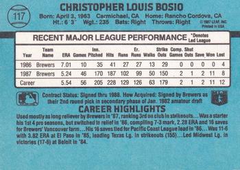 1988 Donruss #117 Chris Bosio Back