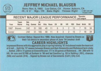 1988 Donruss #513 Jeff Blauser Back