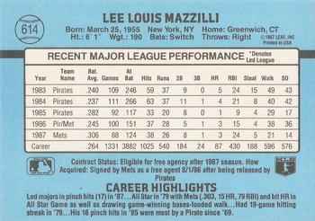 1988 Donruss #614 Lee Mazzilli Back