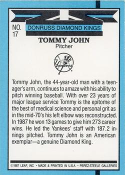 1988 Donruss #17 Tommy John Back