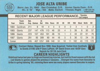1988 Donruss #559 Jose Uribe Back