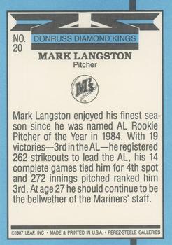 1988 Donruss #20 Mark Langston Back