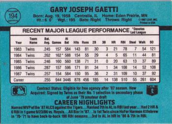 1988 Donruss #194 Gary Gaetti Back