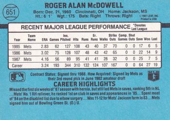 1988 Donruss #651 Roger McDowell Back