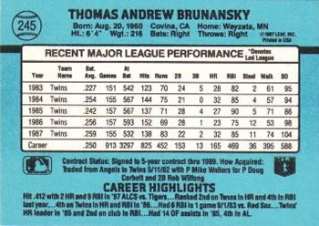 1988 Donruss #245 Tom Brunansky Back