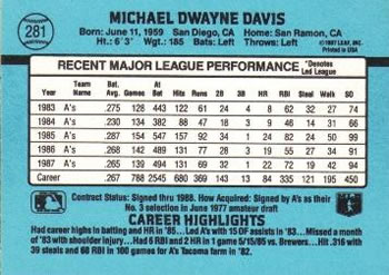 1988 Donruss #281 Mike Davis Back