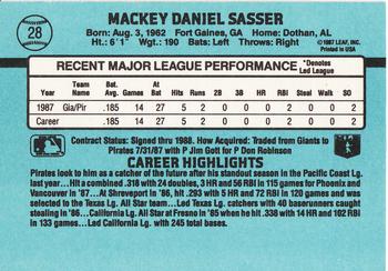 1988 Donruss #28 Mackey Sasser Back