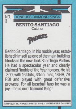 1988 Donruss #3 Benito Santiago Back