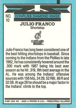 1988 Donruss #10 Julio Franco Back