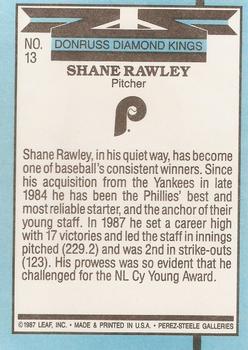 1988 Donruss #13 Shane Rawley Back