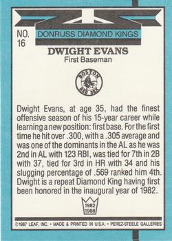 1988 Donruss #16 Dwight Evans Back