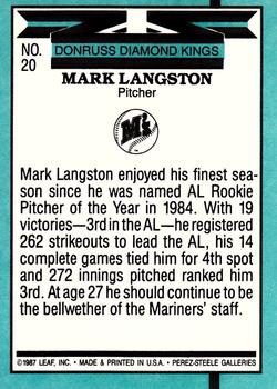 1988 Donruss #20 Mark Langston Back