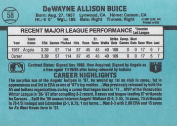 1988 Donruss #58 DeWayne Buice Back