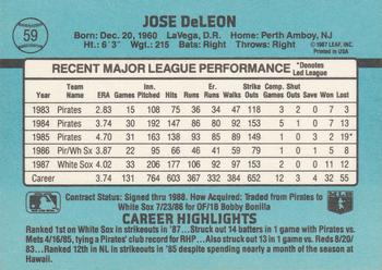 1988 Donruss #59 Jose DeLeon Back