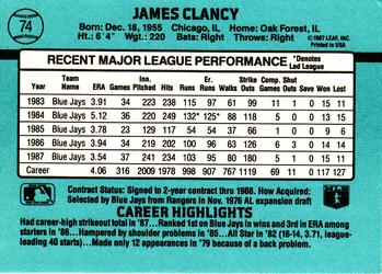 1988 Donruss #74 Jim Clancy Back